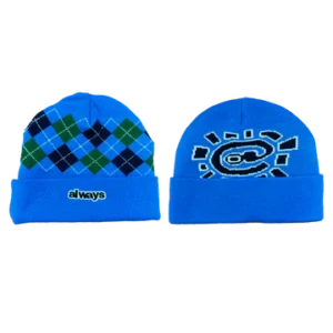 reversible cuff argyle beanie blue