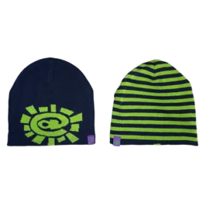 reversible no cuff beanie navy green stripe